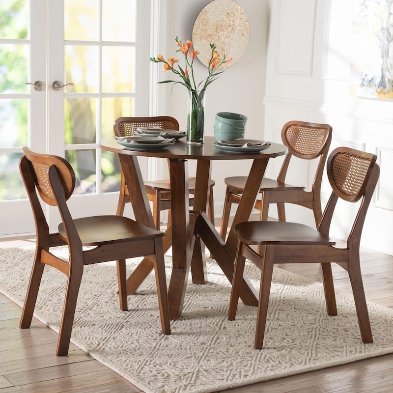 Crystal 5-Piece Dining Set - Mid-Century Modern Round Table and Chair Set for Dining Room, Kitchen, Apartment