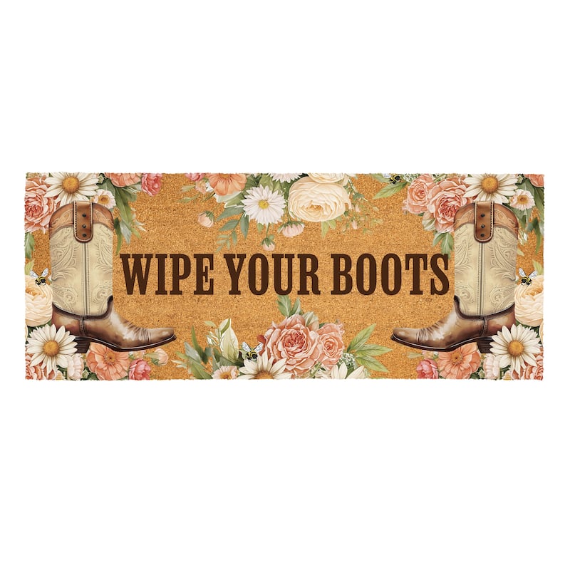 Wipe Your Boots Floral Coir Mat 60"x24" - 60" x 24"