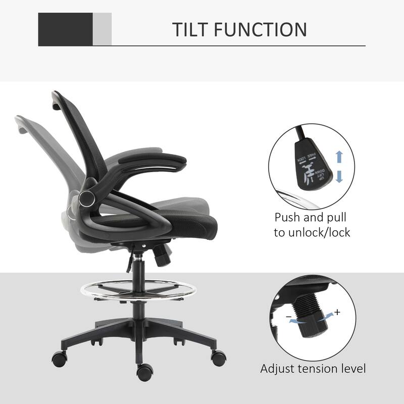 Mesh Drafting Chair with Footrest Ring, Ergonomic Tall Office Chair, Swivel Chair with Lumbar Support and Adjustable Seat Height