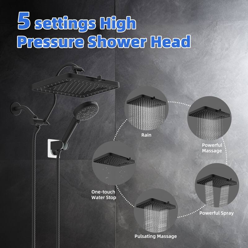 Dual Showerhead Combo, 5-spray 13'' Shower Head, 10-mode Hand Spray