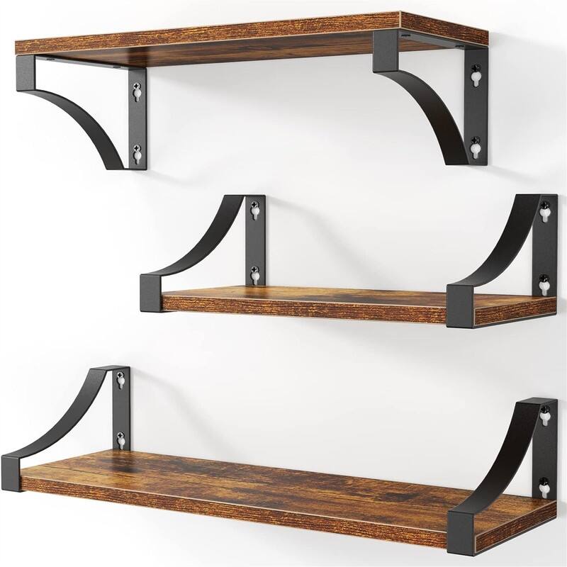 Wall Shelves Set of 3 - 16.4"D x 5.9"W x 0.7"H - Rustic Brown