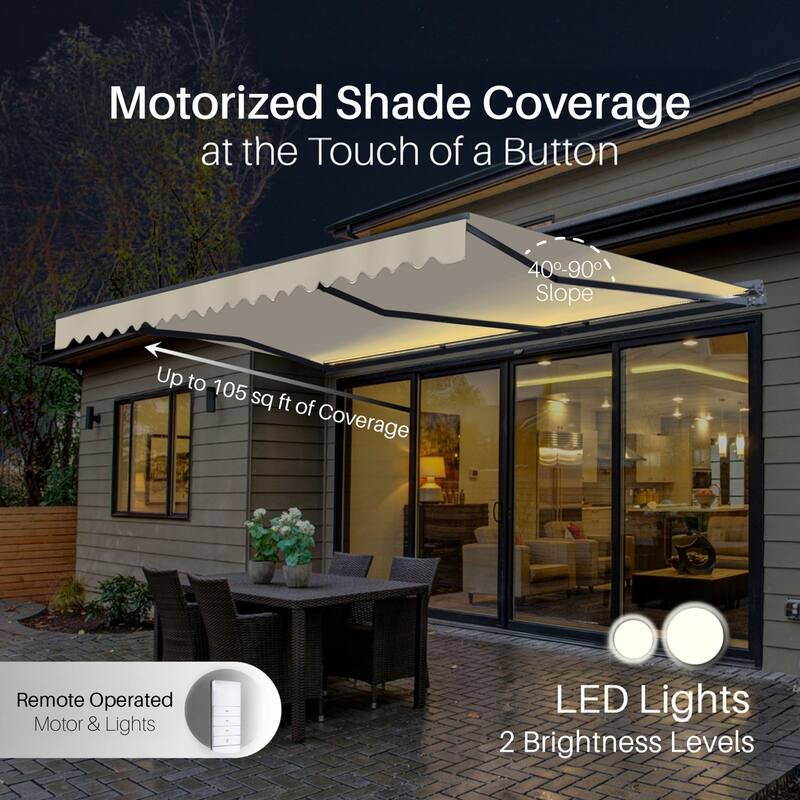 ALEKO Moroccan Semi-Cassette Motorized Patio Awning - Ivory Cream - 12 x 10 Feet - 12 x 10 feet