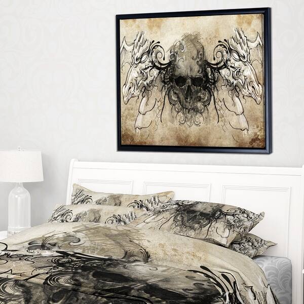 Shop Designart Human Skull Tattoo Sketch Abstract Print On