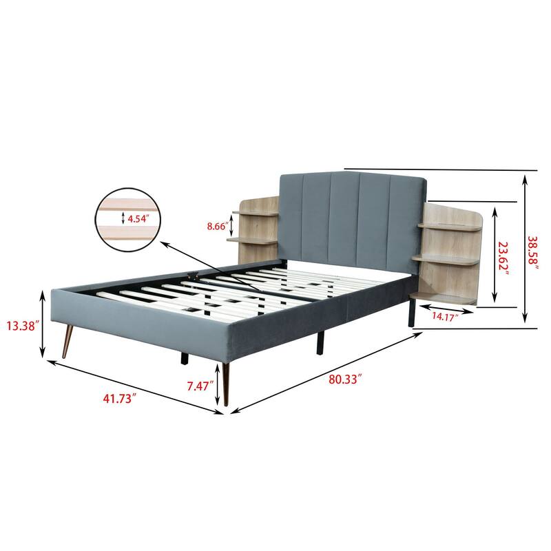 Alazyhome Upholstered Platform Bed Frame with Bedside Cupboard