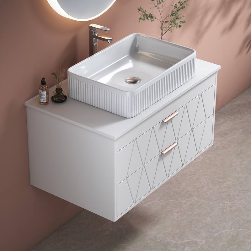 31.5" Modern Single Bathroom Vanity with Ceramic Vessel Sink and Wide Storage Cabinet