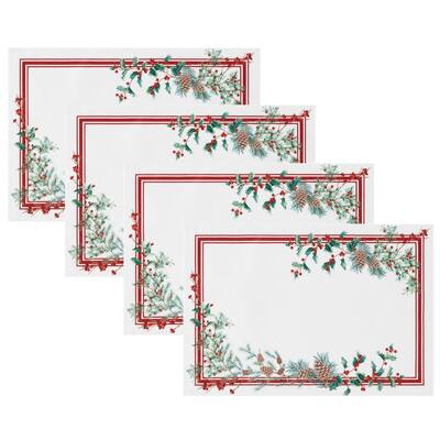Winter Holiday Berry Fabric Placemat Set of 4