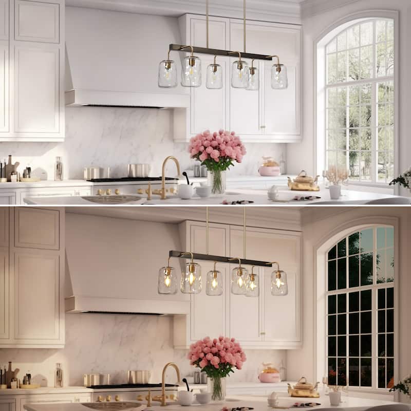 Modern Farmhouse 6-Light Chandelier Glass Kitchen Island Lights - L 33" x W14.5" x H 21.2"