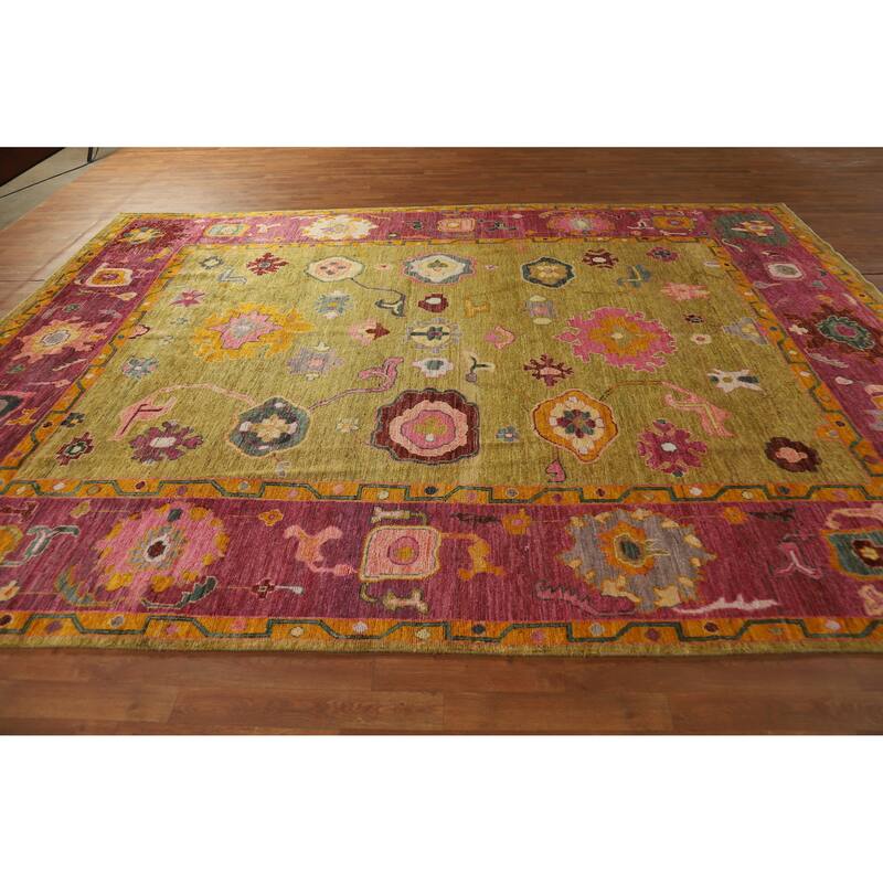 Hand Knotted Oriental 100% Wool Carpet Transitional All-Over Yellow & Gold Oushak Area Rug - 11' 10'' X 8' 10''