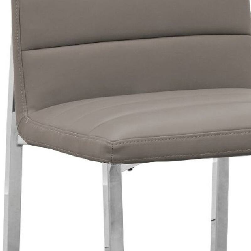 Eun 23 Inch Faux Leather Channel Dining Chair, Chrome Legs, Set of 2, Gray