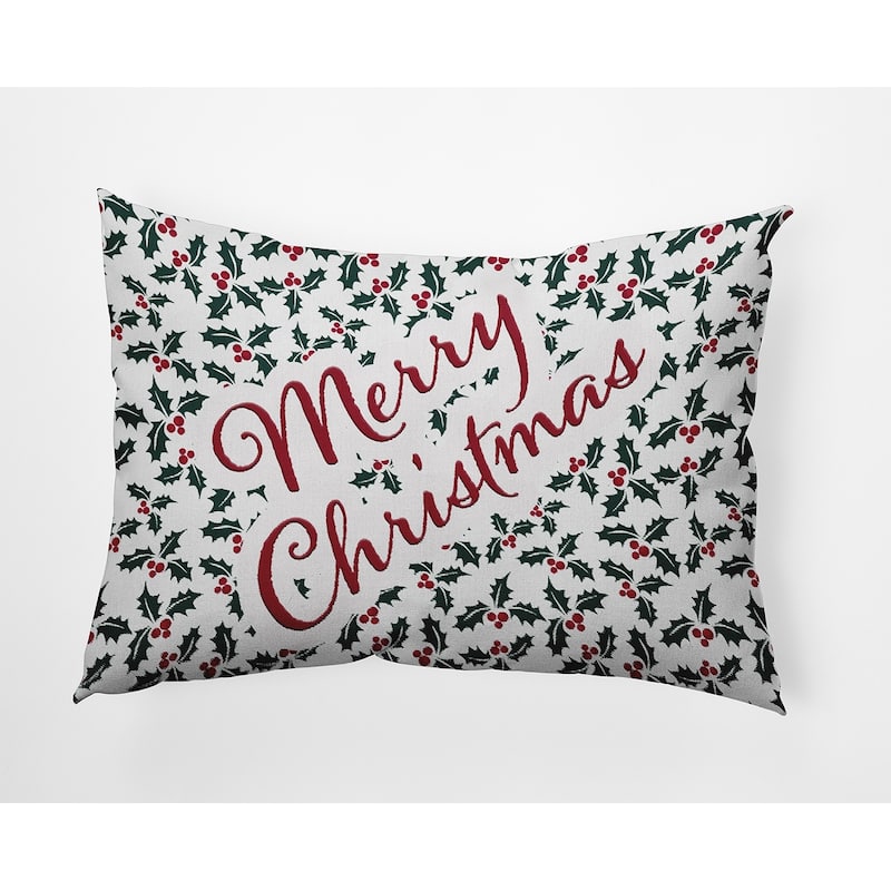 Merry Christmas with Holly Indoor/Outdoor Throw Pillow - 14" x 20" - Christmas Green
