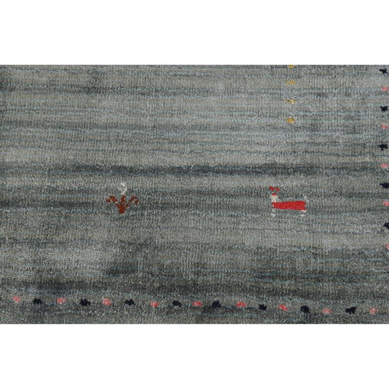 Hand Knotted Oriental 100% Wool Carpet Tribal Animal Pictorial Green Gabbeh Area Rug - 5' 10'' X 4' 1''