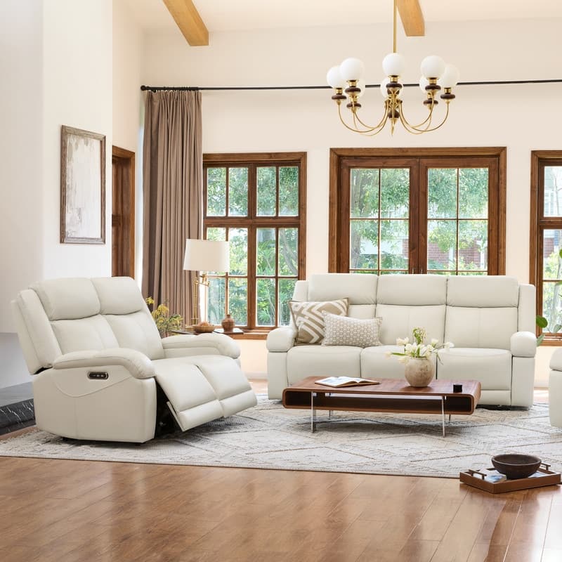 Spruce & Spring Hadlee Genuine leather Reclining Sofa with Multi-Function Console.