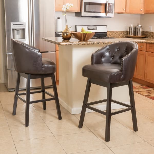 slide 10 of 10, Ogden Contemporary Tufted Swivel Barstools with Nailhead Trim (Set of 2) by Christopher Knight Home
