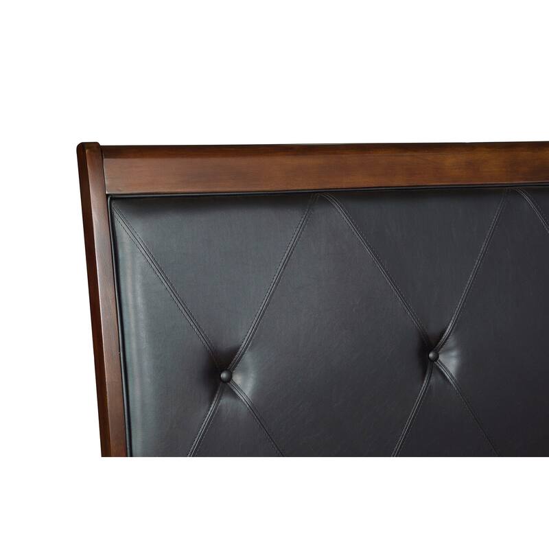 Queen Size Faux Leather Sleigh Bed with Button-Tufted Headboard and Birch Veneer Frame
