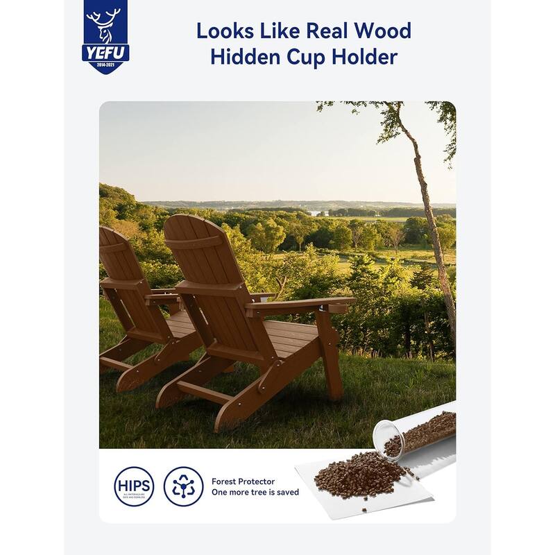 WINSOON All Weather HIPS Folding Adirondack Chair with Ottoman, 5-Gear Adjustable Backrest and Retractable Ottoman Set of 4