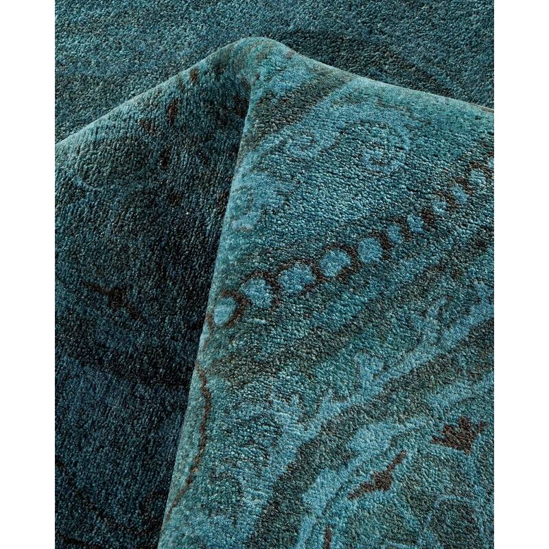 Overton Hand Knotted Wool Vintage Inspired Modern Contemporary Overdyed Blue Area Rug - 5' 8" x 8' 1"
