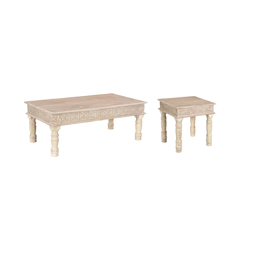 Milton 2-piece Carved Solid Wood Living Room Table Set