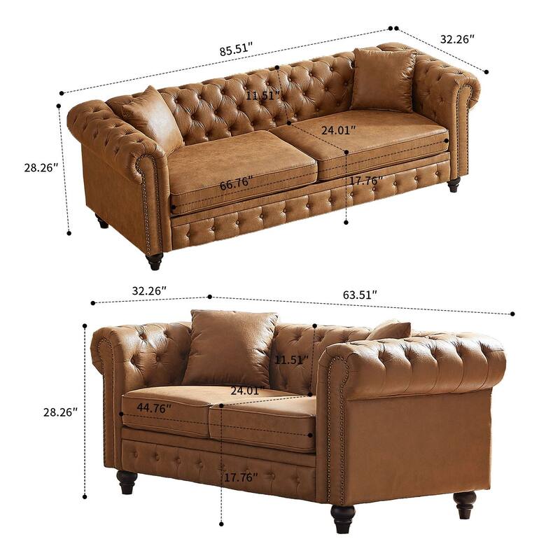 Mid-century retro style 2-piece sofa set for living room mall parlor
