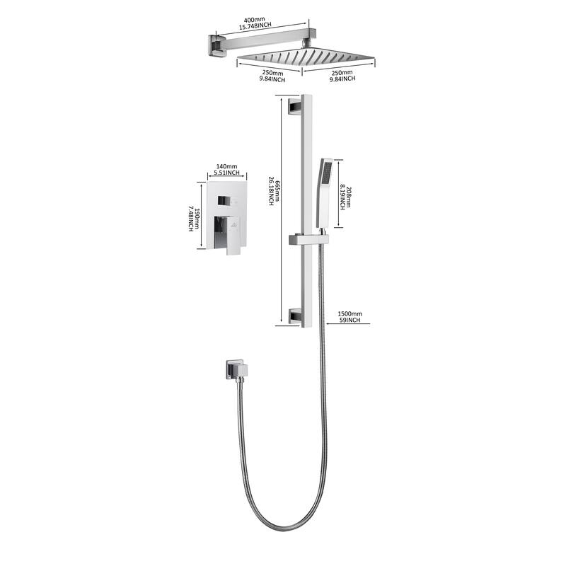 2 Function 10- Wall Mounted Dual Shower Heads Shower System With Sliding Rod Shower Hand