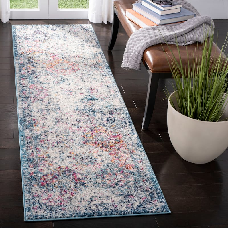 SAFAVIEH Madison Avery Boho Chic Distressed Area Rug - 2'3" x  20' - Navy/Teal - Runner/Rectangle
