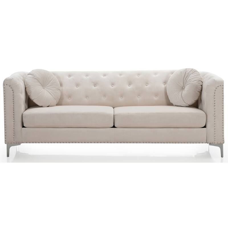 62in Soft Velvet Sectional Sofa, Nailhead Tufted Button Arm Sofa Chaise