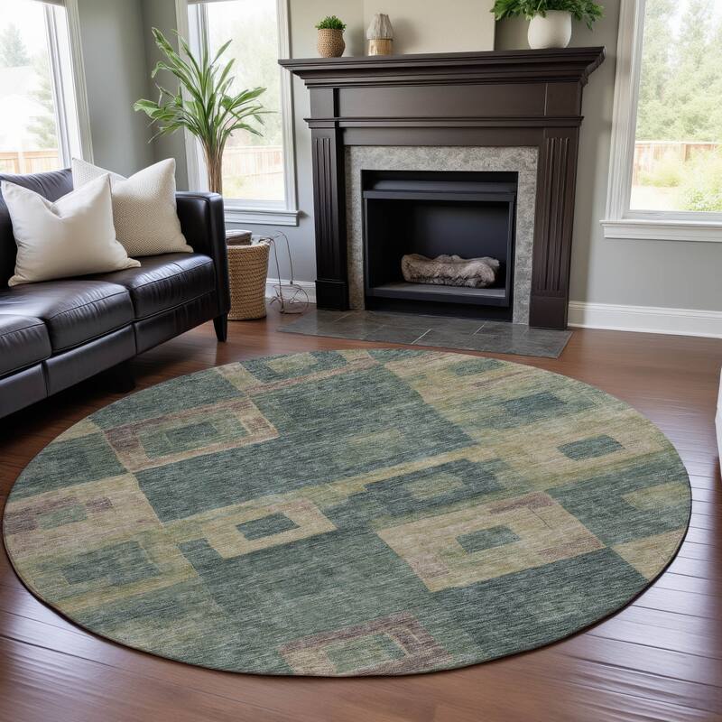 Premium Washable Super Soft Blocky Contemporary Mayfield Rug - Sage - 8' x 8'