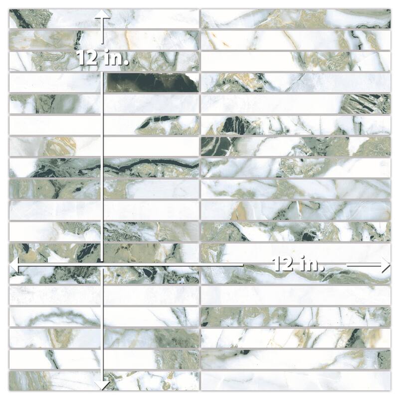 Merola Tile Touche Brick Stacked Jade 11-3/4" x 11-3/4" Porcelain Mosaic Floor and Wall Tile - (1 Tile)
