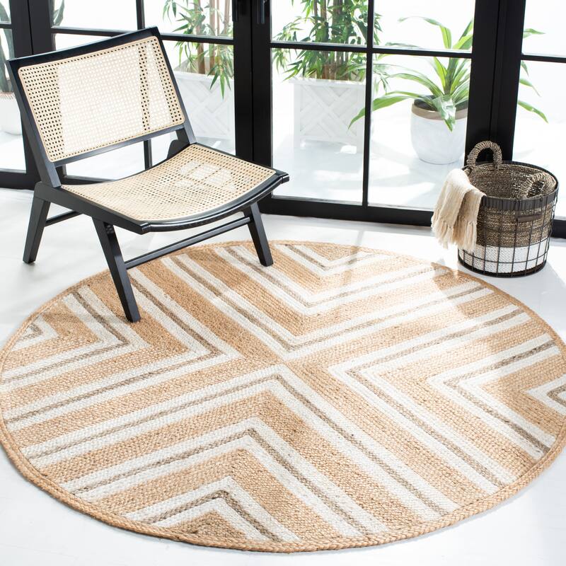 SAFAVIEH Natural Fiber Jetta Geometric Jute Rug - 6' Round - Natural/Ivory