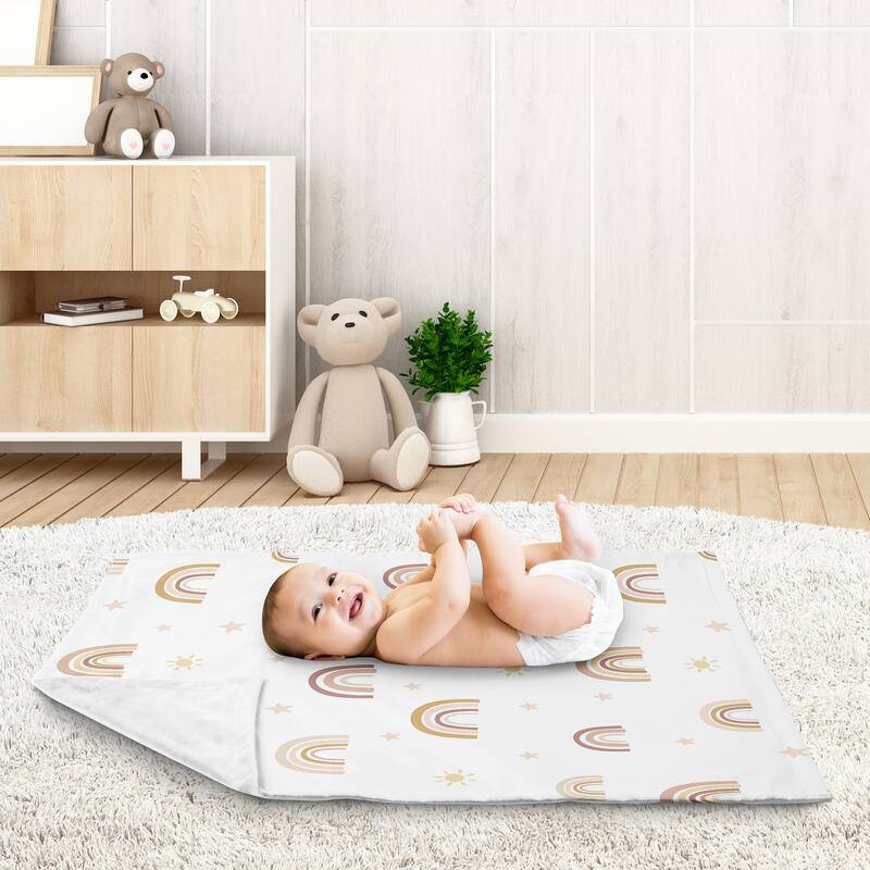 Boho Rainbow Girl Baby Receiving Security Swaddle Blanket -Blush Pink Dusty Rose Gold Yellow Mauve Beige Bohemian Star Celestial