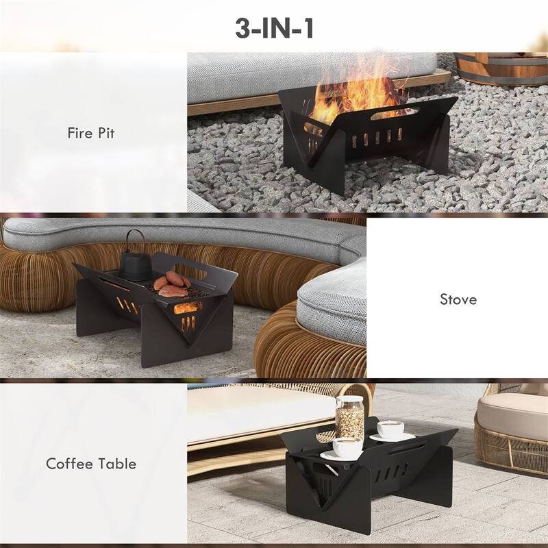 3-In-1 Portable Wood Burning Fire Pit with Carrying Bag