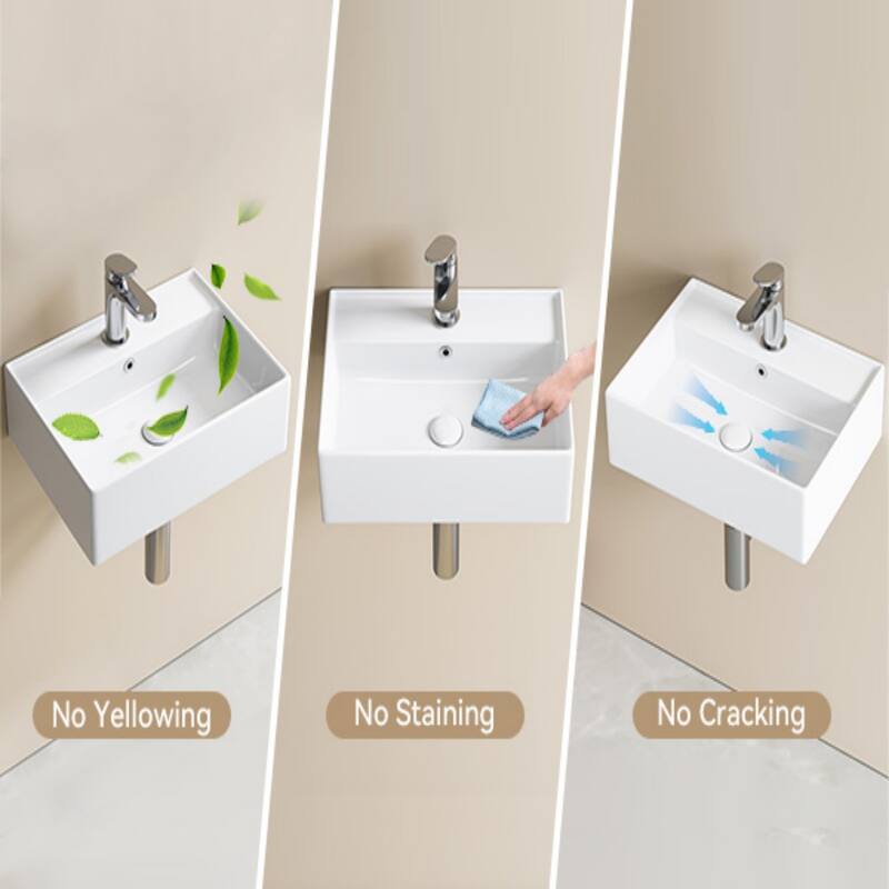 HOROW Rectangular Wall-Mount Install or On Countertop Bathroom Sink 17.72 in. with Single Faucet Hole in White