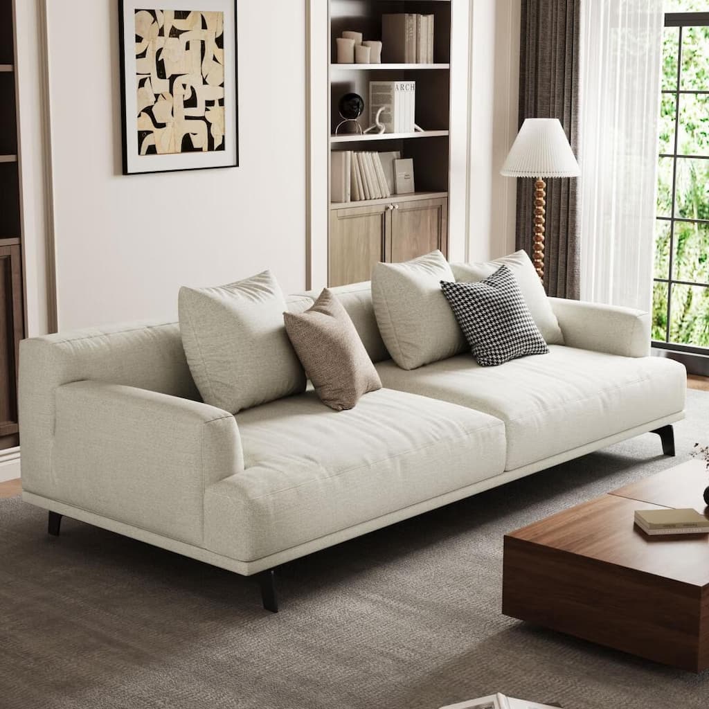 Modern Gray Cotton Upholstered Sofa for Living Room