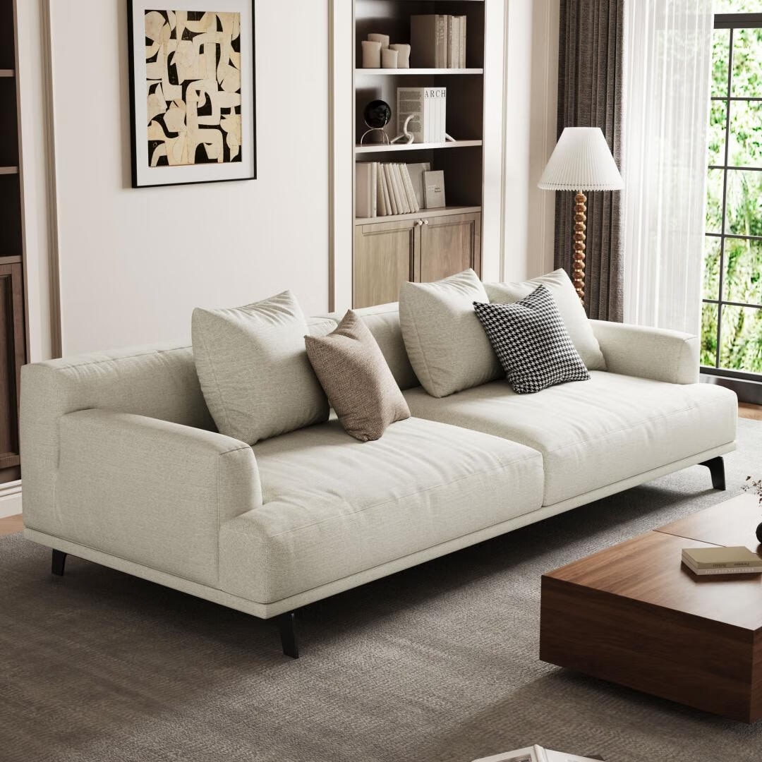 Modern Gray Cotton Upholstered Tufted Sofa