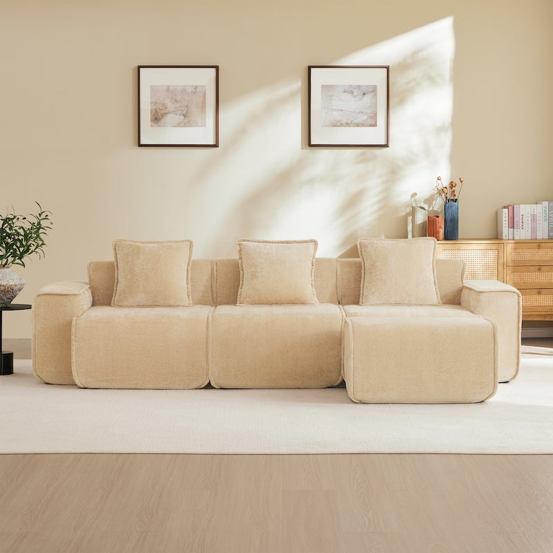 GDFStudio - Streamlined Velvet 3-Seater 108.66" L-Shaped Modular Boneless Sofa with Ottoman