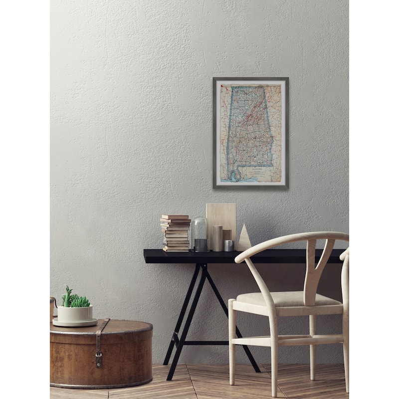 'Blue Alabama Map' Framed Painting Print