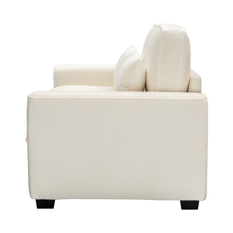 Modern Fabric Loveseat with Plush Cushions and 2 Pillow Upholstered Deep Seat Sofa, Solid Wood Frame Lounge Couch