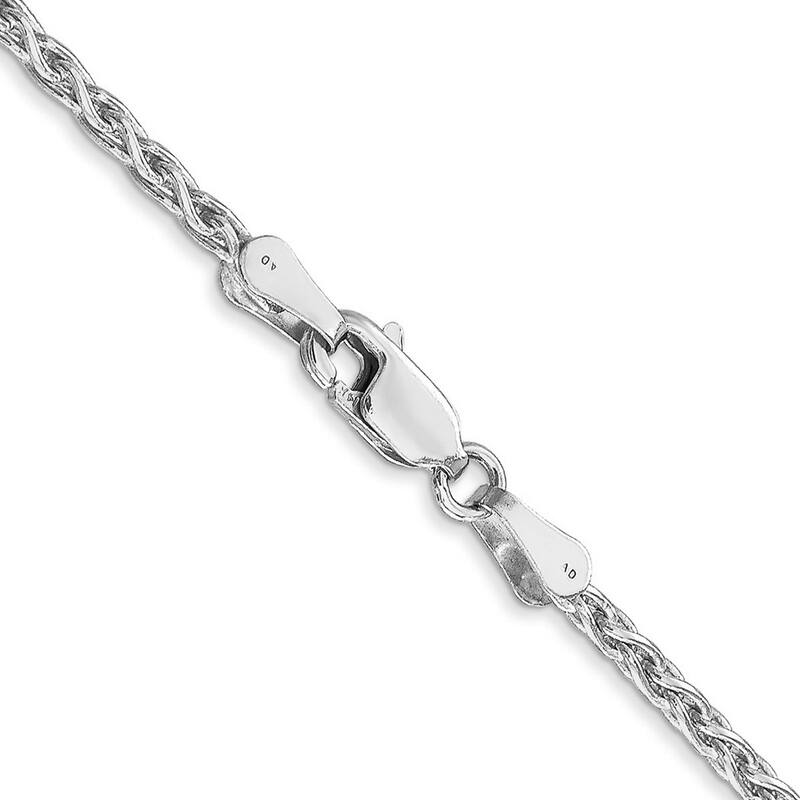 Curata 14k White Gold Solid Polished 2.25mm Round Wheat Chain Bracelet Lobster Claw