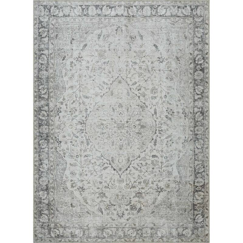 Hauteloom Fatih Living Room, Bedroom Machine Washable Area Rug - Beige, Charcoal, Gray - 2' x 2'11"