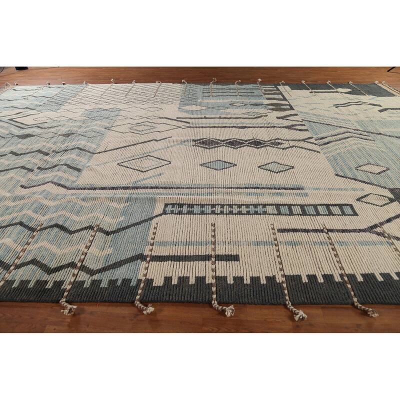 Moroccan Large Abstract Area Rug Handmade Beige Wool Carpet - 11'7"x 18'5"