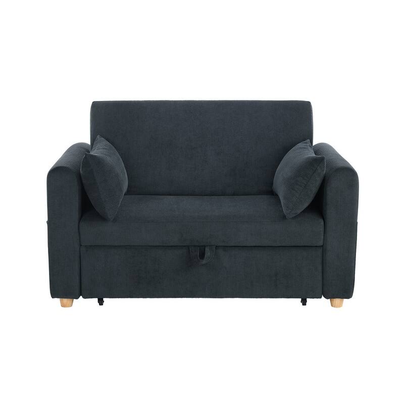 Marielle 55"W Corduroy Convertible Sleeper Loveseat with USB Ports, Magazine Pockets, and Pillows