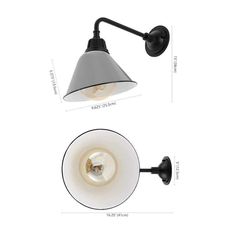 Aurora 9.63" 1-Light Farmhouse Industrial Indoor/Outdoor Iron LED Gooseneck Arm Outdoor Sconce, by JONATHAN Y - 9.63