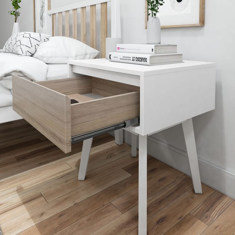 Plank and Beam Scandinavian Nightstand with 1 Drawer