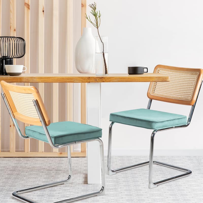 Cozywor Outdoor Upholstered Ratten Dining Side Chairs with Cushion (Set of 2)