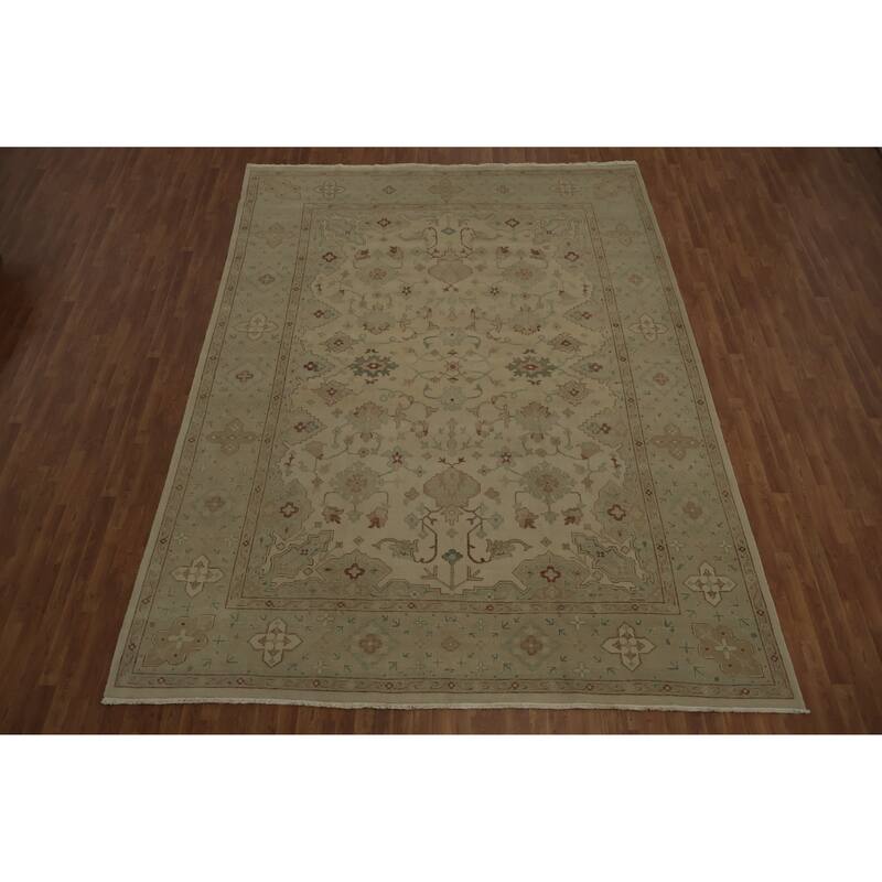 Hand Knotted Oriental 100% Wool Carpet Traditional Geometric Beige & Ivories Ziegler Area Rug - 13' 4'' X 9' 10''