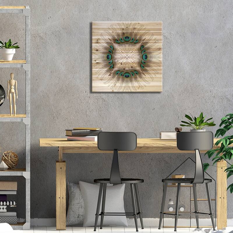 Peacock Feather Mandala Print On Wood by Alyson Fennell - Multi-Color