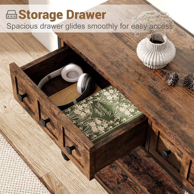 53" 3-Tier Console Sofa Table, Entryway Table with 3 Drawers