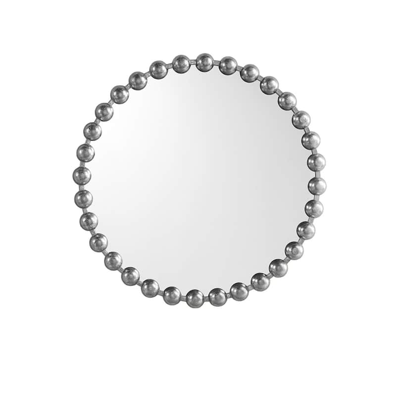 Roomfitters 27-Inch Beaded Round Wall Mirror, Metallic Iron Frame Decorative Glam Accent Mirror for Living Room