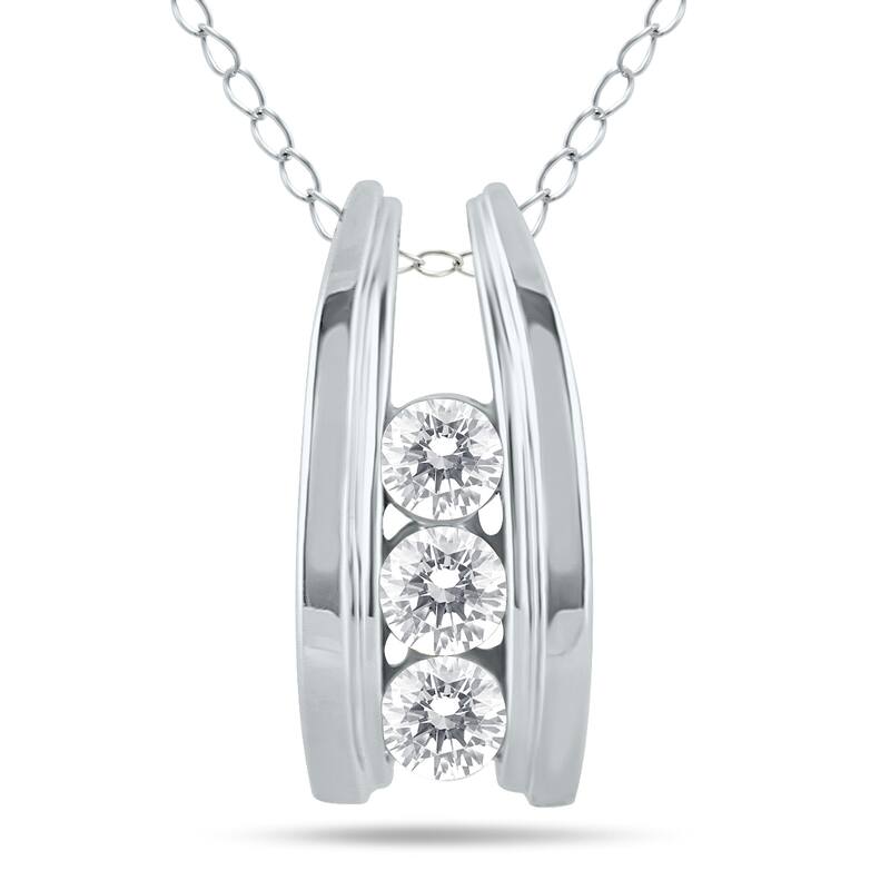 Marquee 10k White Gold 1/2ct TDW Diamond Ladder 3-stone Necklace