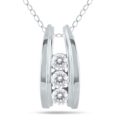 Marquee 10k White Gold 1/2ct TDW Diamond Ladder 3-stone Necklace