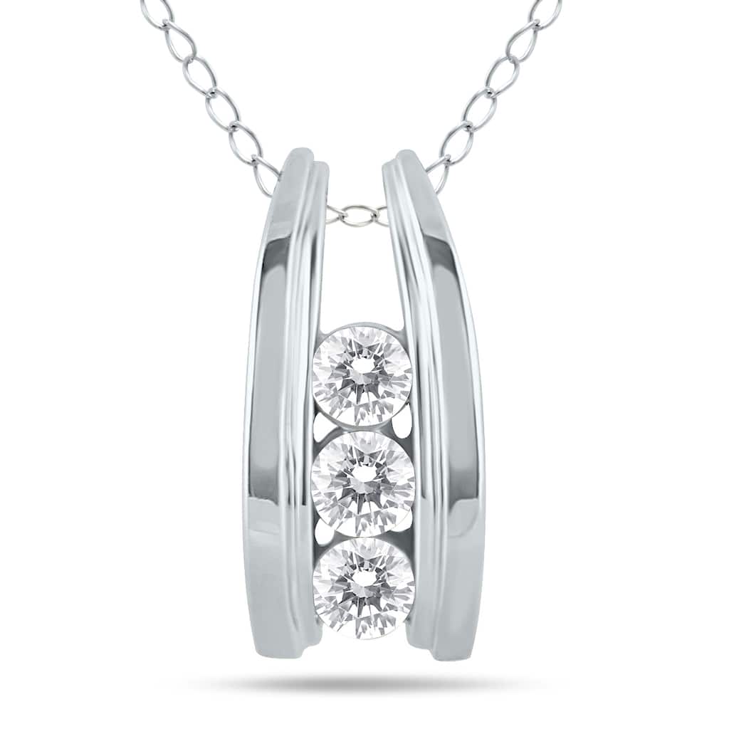 Marquee 10k White Gold 1/2ct TDW Diamond Ladder 3-stone Necklace